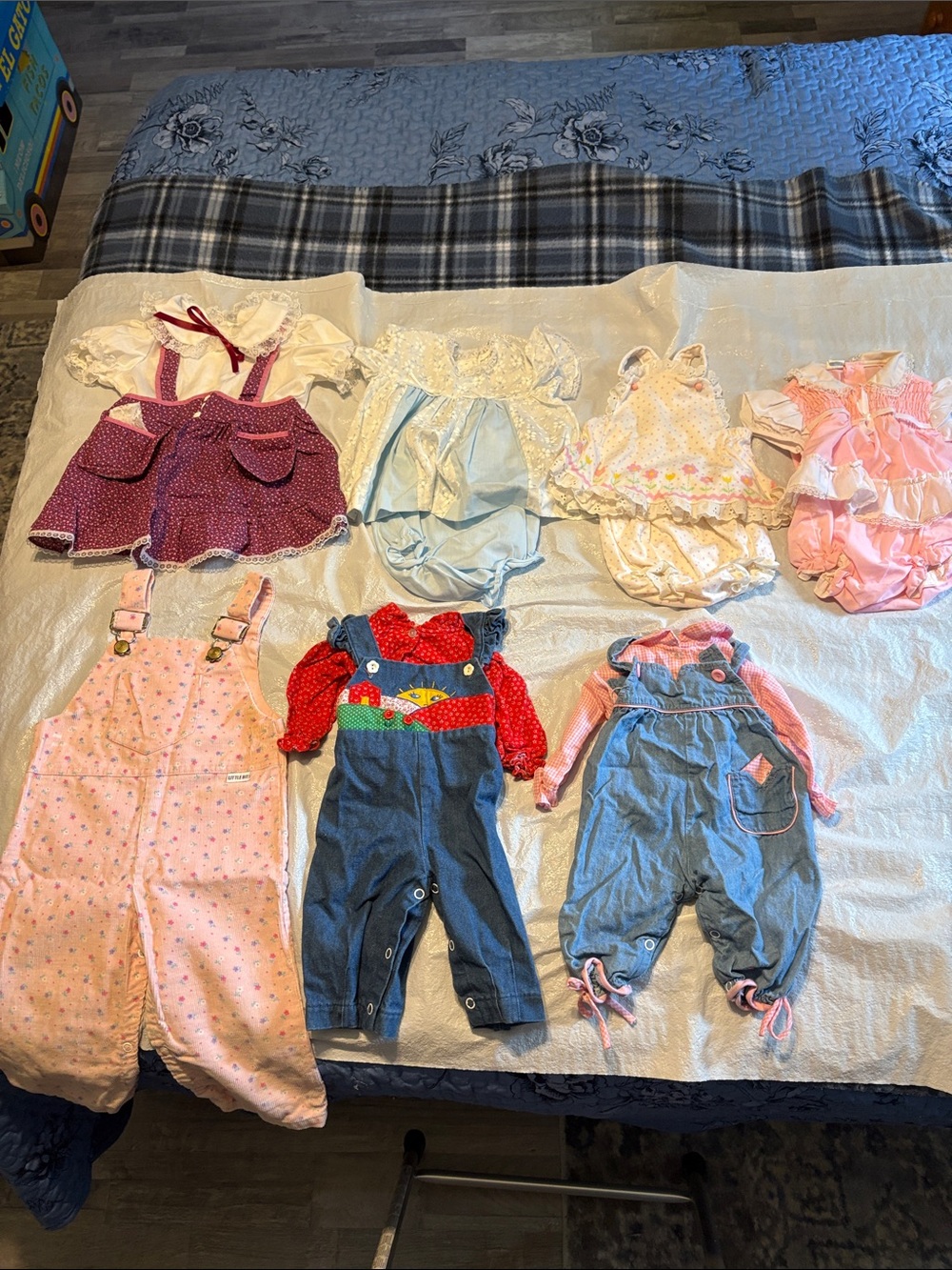 Mixed Baby Girls Outfit Lot - Pink, Blue, Red, Cream. 7 total outfits.